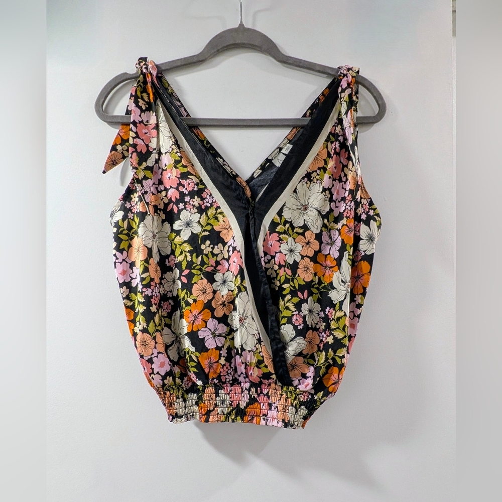 Joie Orange and Pink Floral Tie Front Tank Top